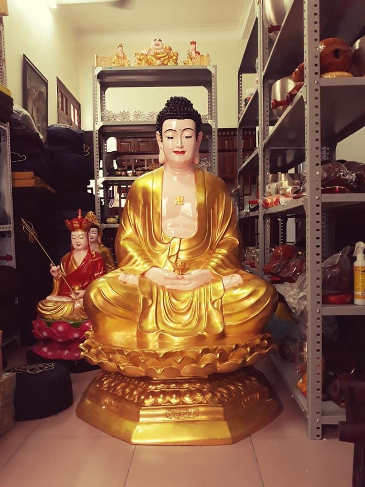 Tượng Phật Di Đà 50cm nhũ sen vàng