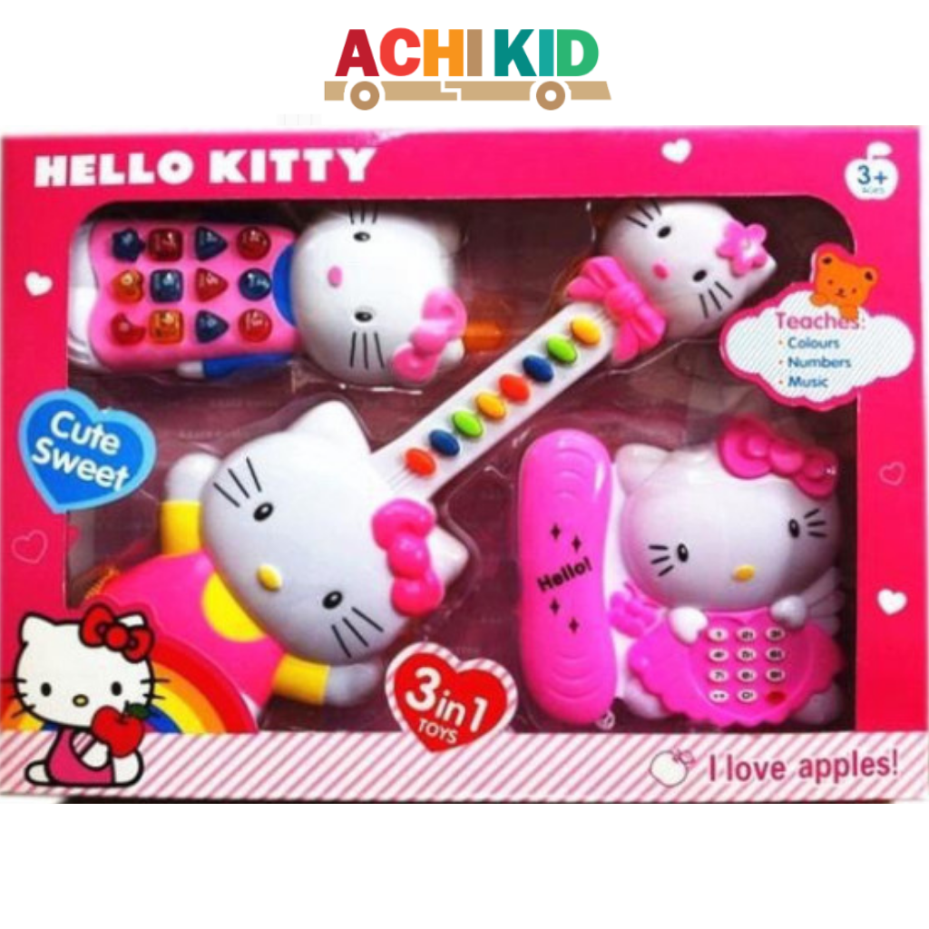 BỘ ĐÀN HELLO KITTY 3TRONG 1 CHO BÉ, ĐÀN HELLO KITTY HỒNG