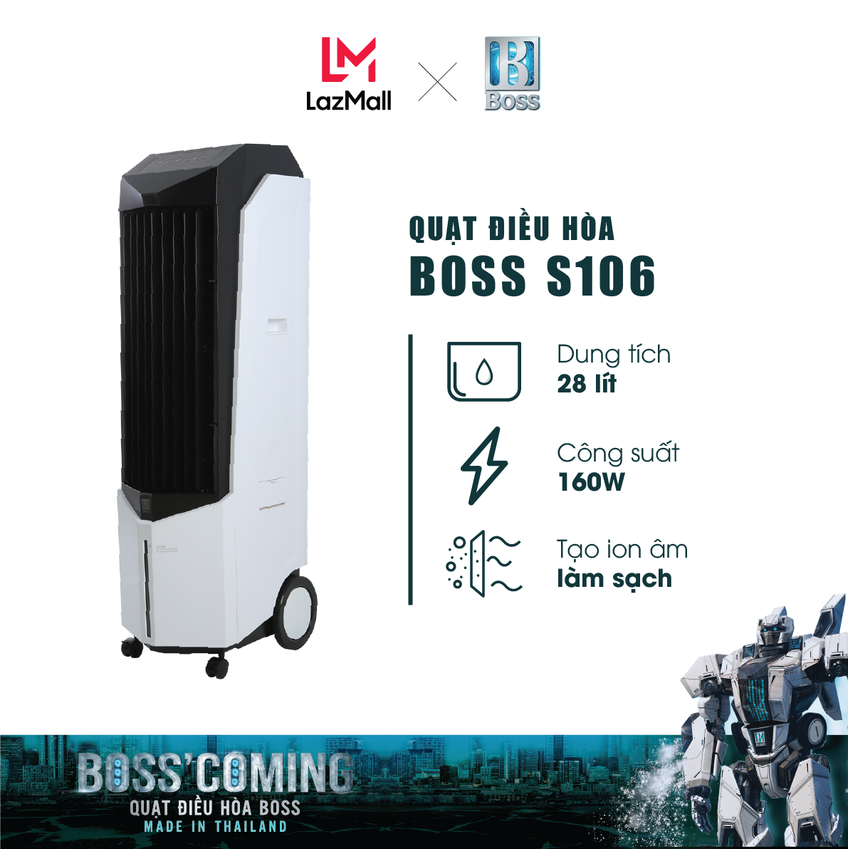 Quạt điều hòa không khí Boss S106 - 28 lít