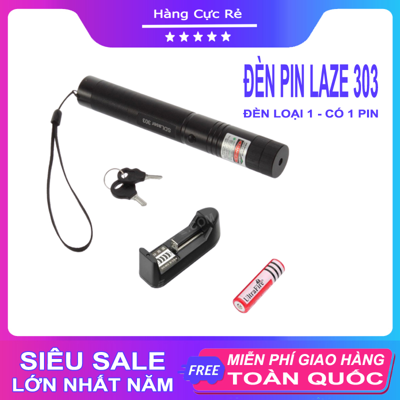 Đèn laser tia Xanh chiếu xa cực mạnh - Trọn bộ gồm đèn pin Laze, bộ sạc 3v7, pin 18650, chìa khóa an toàn, sách hướng dẫn, hộp đựng - Shop Hàng Cực Rẻ
