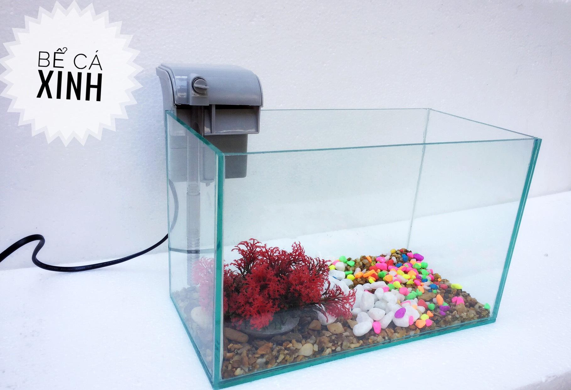 bể cá mini để bàn kèm lọc thác mini ( tặng phụ kiện trang trí)