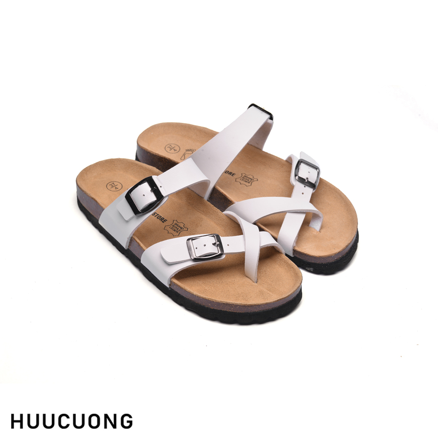Dép đế trấu nữ xỏ ngón trắng da pu trắng