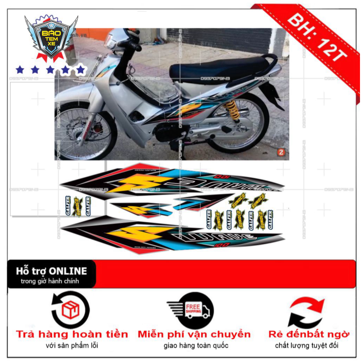 Tem rời xe wave S nhỏ đời đầu dán xe bạc
