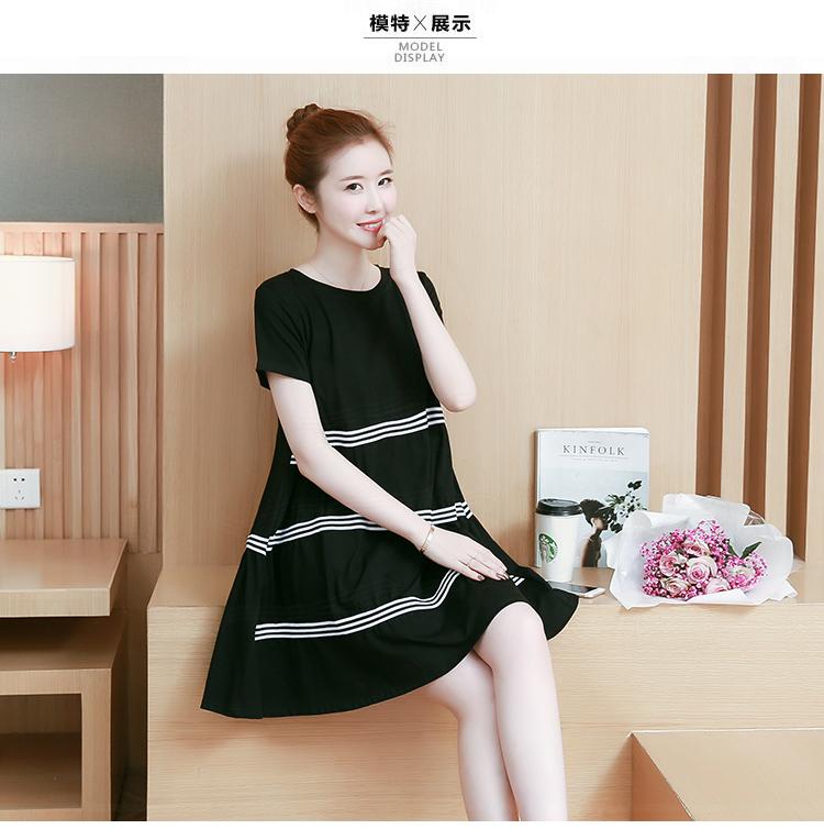 Váy bầu, đầm bầu MOMI 1165 Lụa dáng A phối viền ngang đen