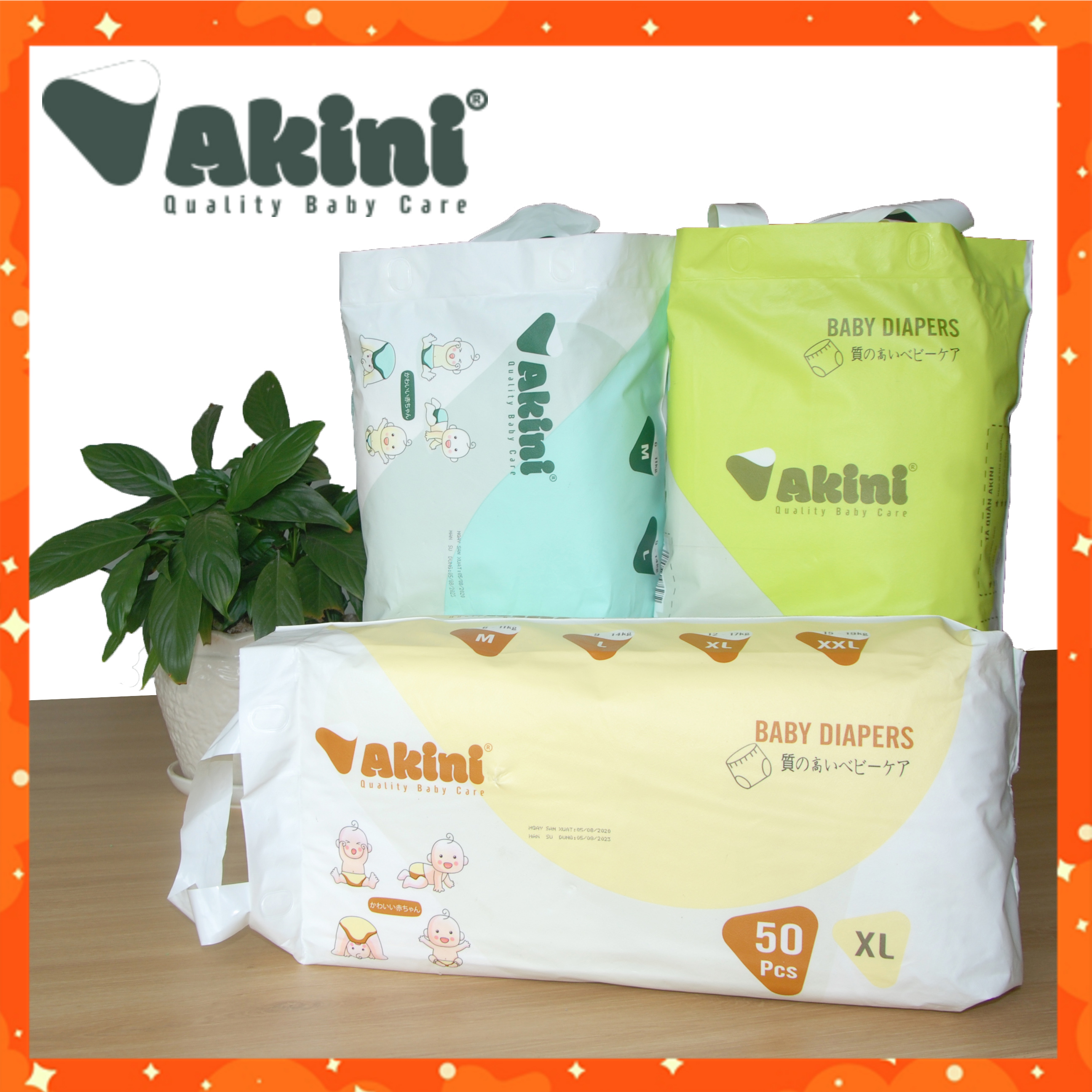 [Giảm 30K vận chuyển + quà] Combo 100 miếng bỉm quần Akini cho bé đủ size - mỏng mềm (tặng 2 miếng + vòng dâu tằm cho bé)