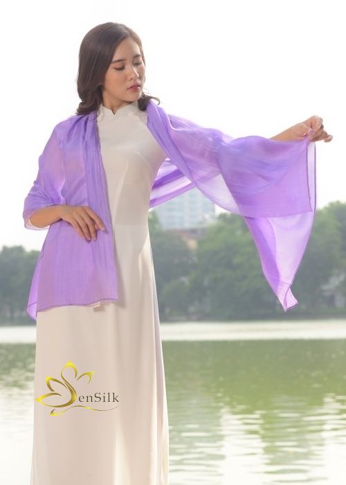 Khăn Choàng Lụa Nha Xá Tím SenSilk Women Gift