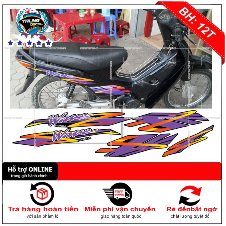 Tem rời xe wave nhỏ đời đầu mẫu zin dán xe đen