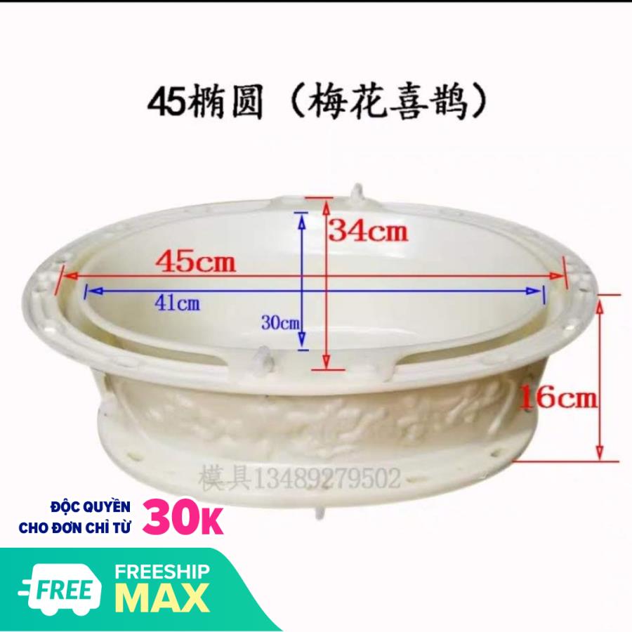 khuôn chậu cảnh Bonsai ôvan 45 chất liệu ABS siêu bền- khuôn có lòng trong dễ dàng sử dụng cho người mới bắt đầu