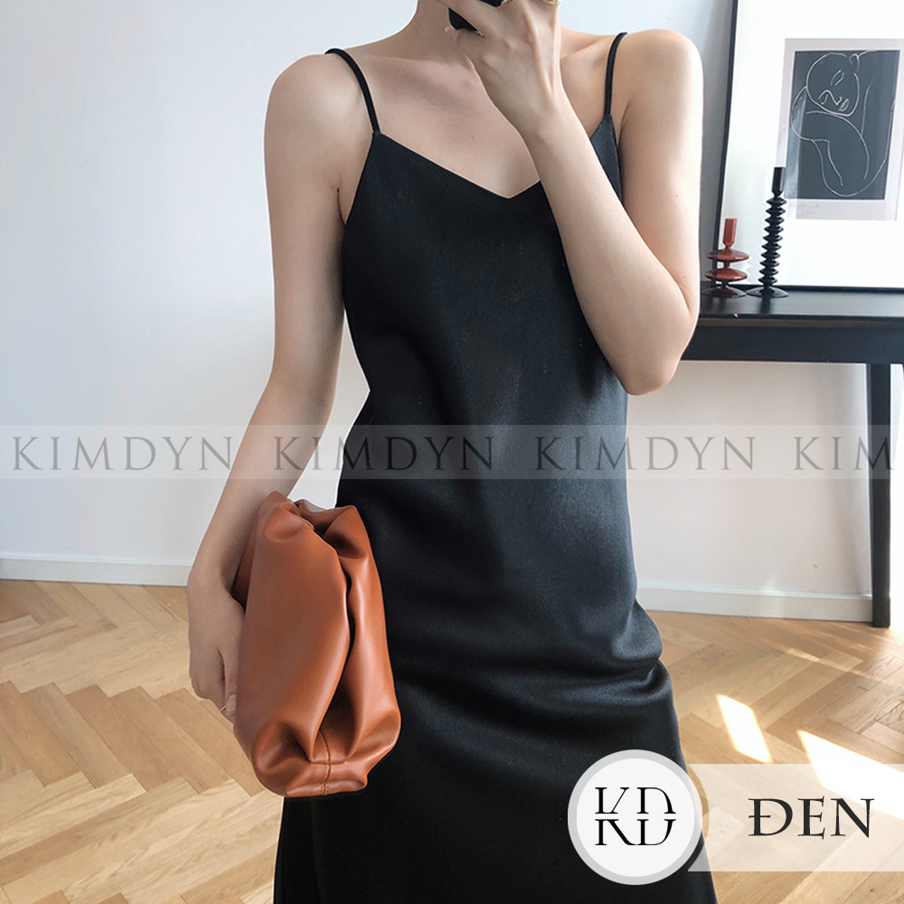 Đầm hai dây lụa satin cổ chữ V sang trọng KimDyn [KDD19]