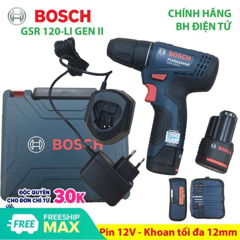 Máy khoan bắt vít dùng Pin 12V Bosch GSR 120-LI GEN II Phụ kiện Xuất xứ Malaysia Bảo hành 06 tháng - Mới sản xuất năm 2019