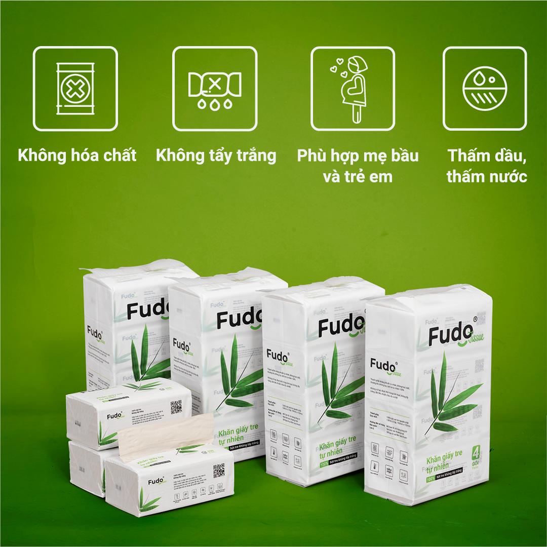 Khăn giấy tre Fudo - 16 gói giấy rút- Giấy ăn Fudo 100% bột tre