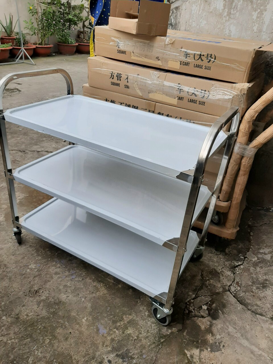 XE ĐẨY THỨC ĂN 3 TẦNG INOX - SIZE LỚN
