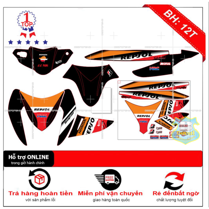 Tem rời click 110 repsol dán xe đen
