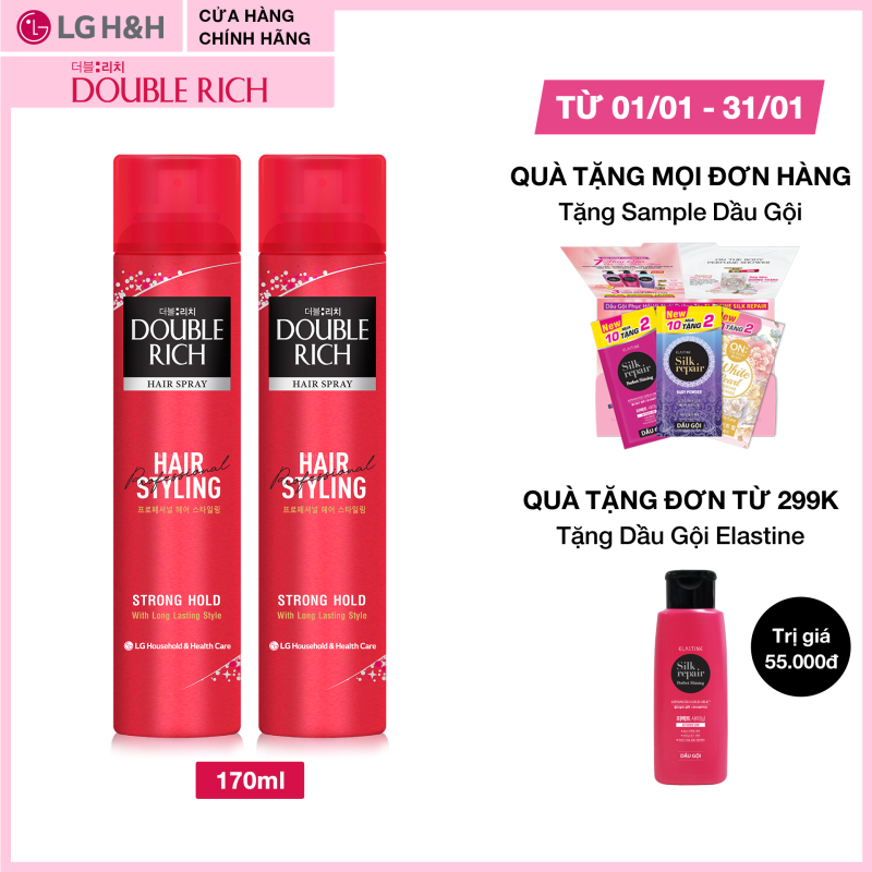 Combo 2 Gel giữ nếp tóc Double Rich dạng xịt, giữ tóc cố định tự nhiên 170ml giá rẻ