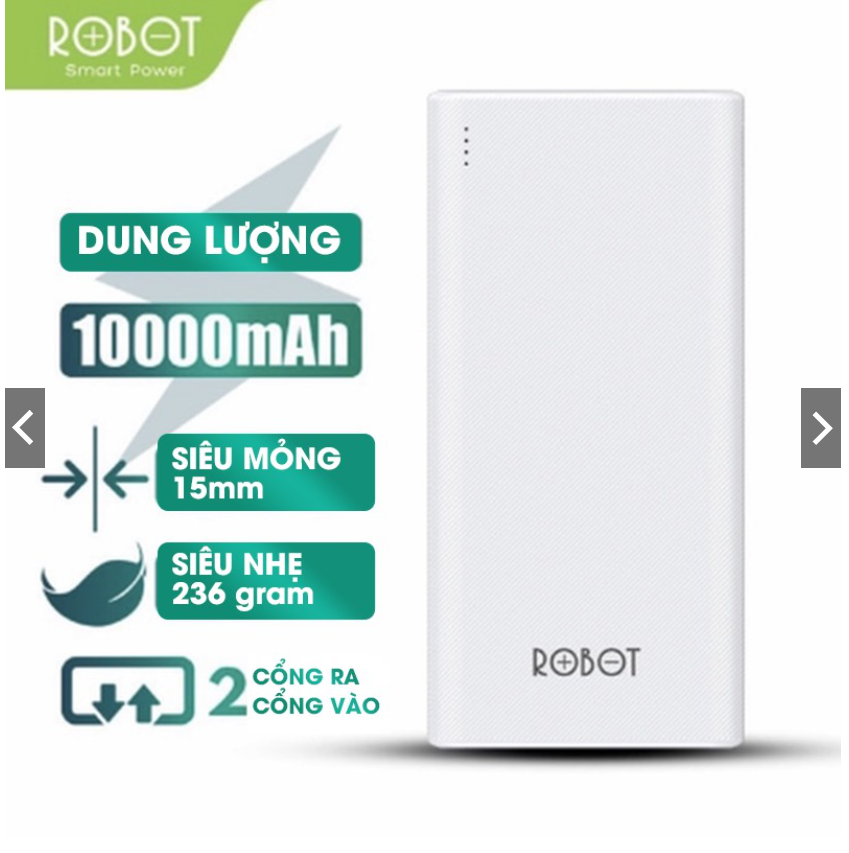 Pin Sạc Dự Phòng ROBOT 10.000mAh - 2 Output & 2 Input Chính Hãng