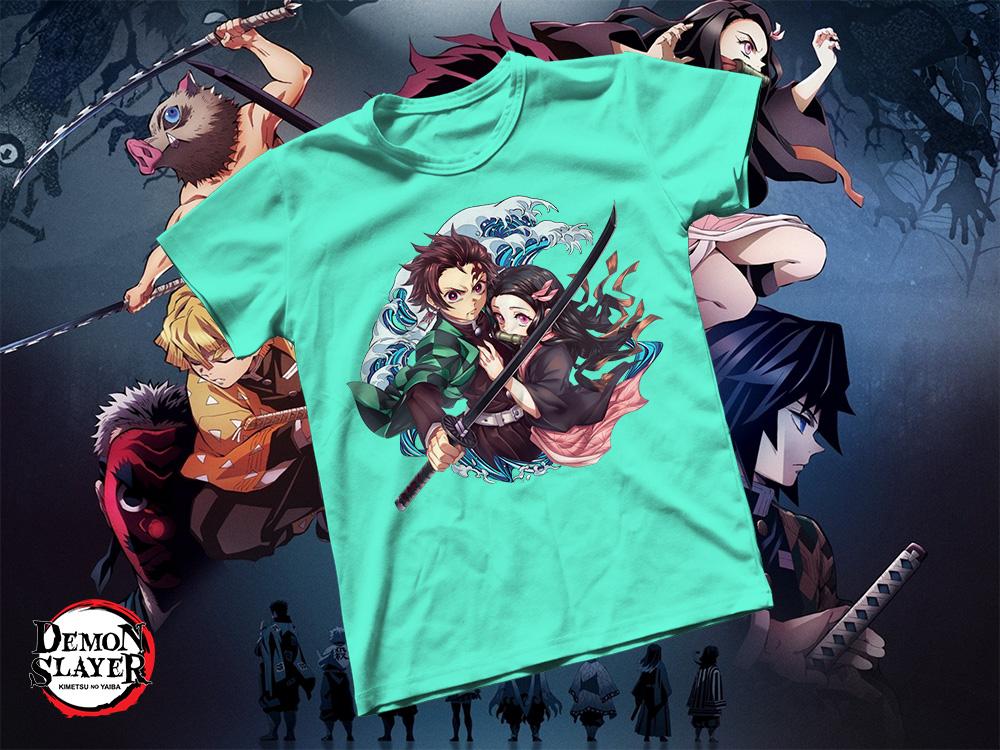 Áo thun Cotton Unisex - Anime - Kimetsu no Yaiba - Tanjiro và Nezuko