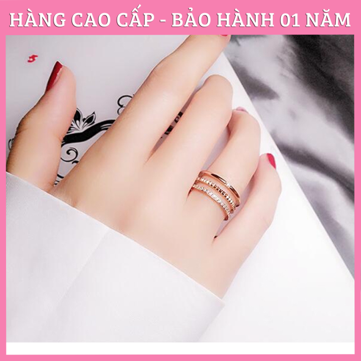 NHẪN TITAN 3 HÀNG ĐÍNH ĐÁ TINH XẢO TC120