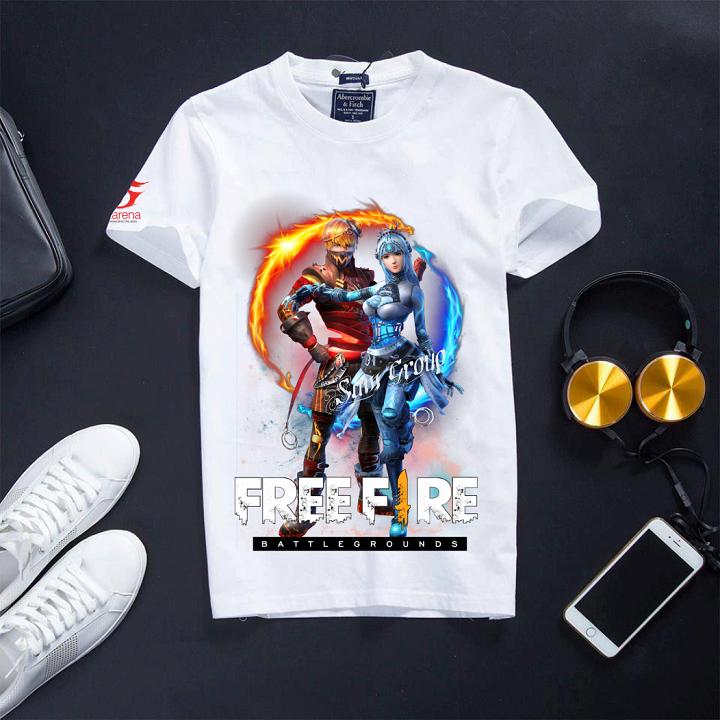 Áo thun cotton free fire màu trắng búp bê dây cót