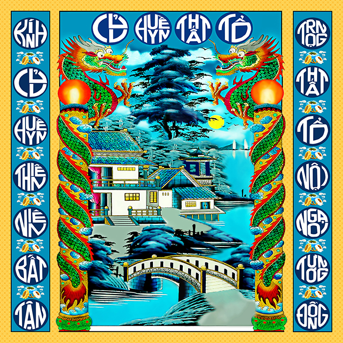 Tranh dán tường trang trí bàn thờ phòng thờ Cửu Huyền Thất Tổ CHTT022 vuông nhiều KT