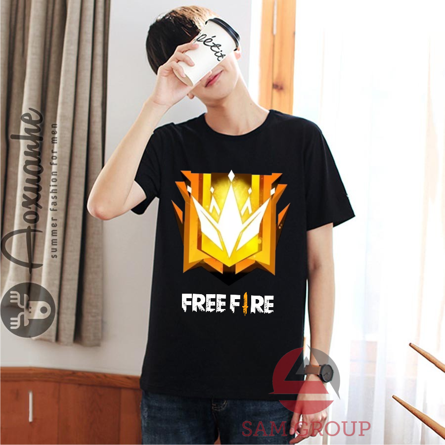 [GIÁ XƯỞNG] Áo Thun Free Fire màu đen chất cotton cực mát logo rank thách đấu