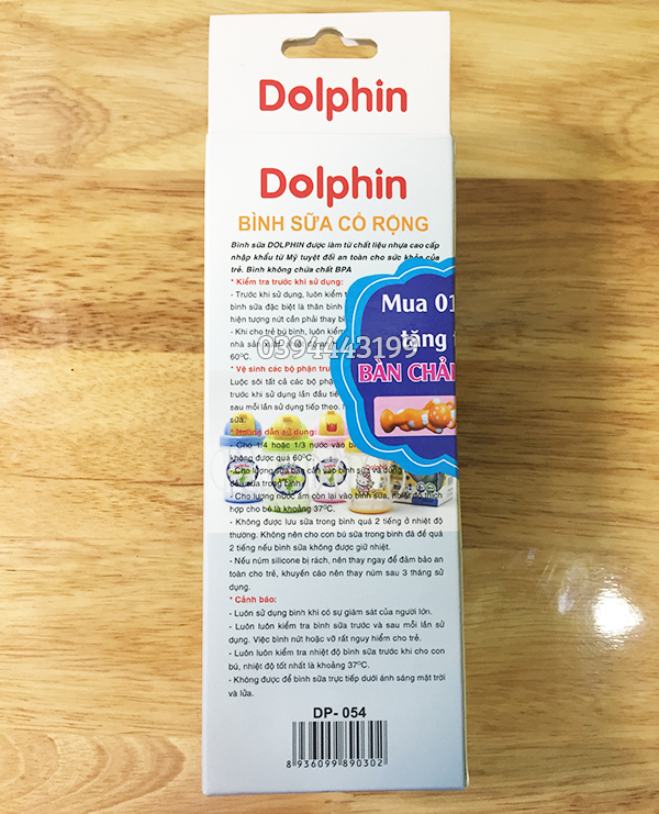 [Tặng 1 Núm Ty] Bình Sữa Cổ Rộng 240ml Dolphin - DP054