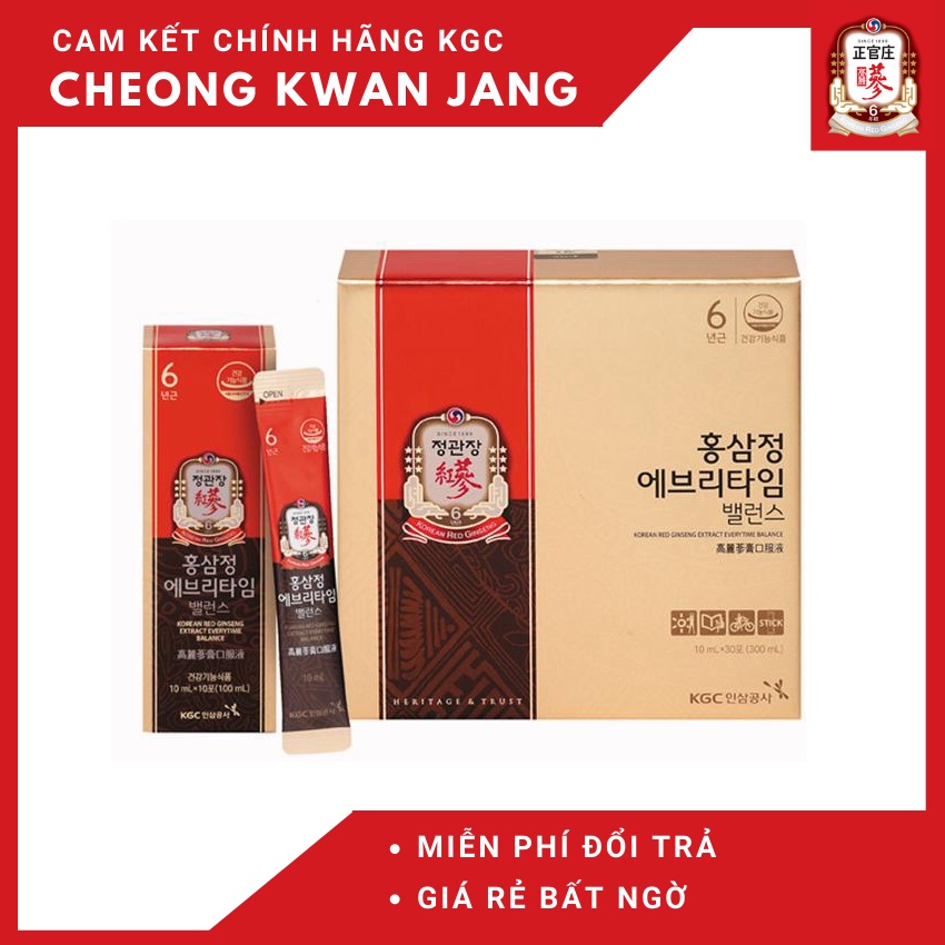 Nước hồng sâm Hàn Quốc everytime balance 30 gói x 10ml - Cheong Kwan Jang Kgc -8809535597632, sản phẩm được nhập trực tiếp từ Hàn, thành phần tự nhiên, đảm bảo chất lượng và an toàn cho người sử dụng