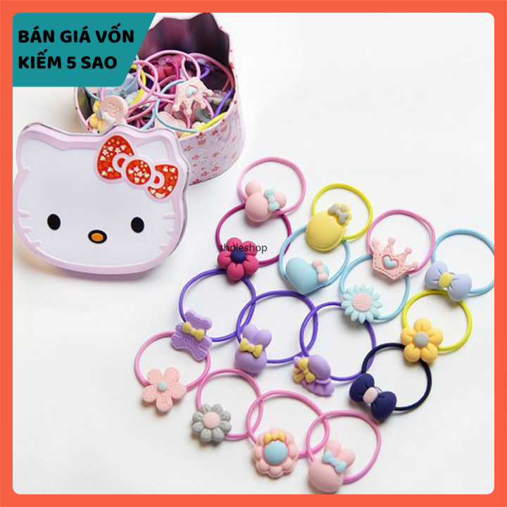 [HCM]Dây buộc tóc cho bé - Hộp 40 dây cột tóc đủ màu cho bé gái - Hộp dây cột tóc Hello Kitty đáng yêu cho bé gái - Thun cột tóc thời trang trẻ em [GIÁ VỐN]