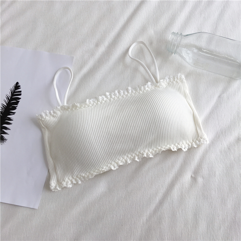 Áo bra 2 dây cotton viền ren, bra thun tăm mềm thoáng mát