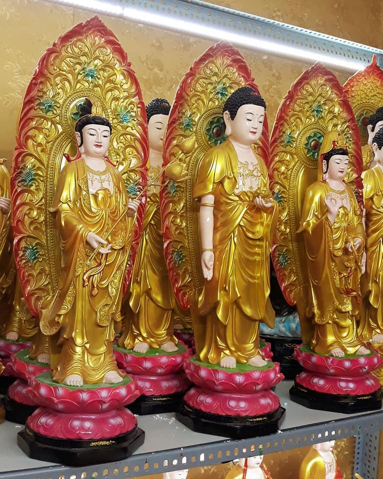 Bộ Tam Thánh đứng ( sen hồng 50cm ) không gồm lá đề