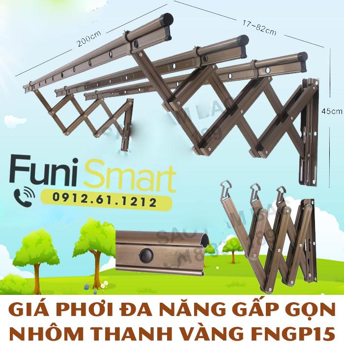 Giá phơi đồ đa năng xếp gấp nhôm thanh vàng.