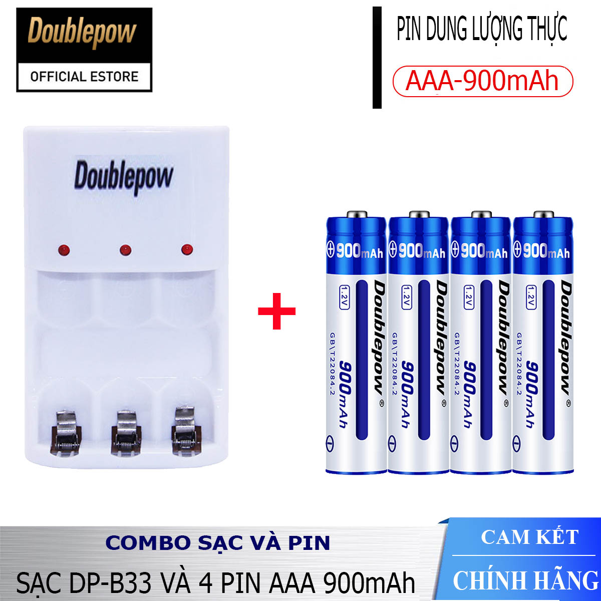 Combo sạc pin tiểu AA AAA DP-B33 và Hộp 4 viên pin AAA 900mAh Doublepow - Hàng chính hãng