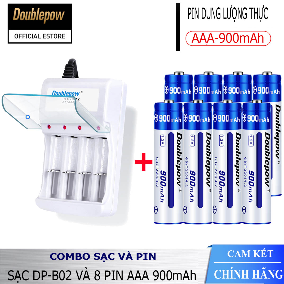 Combo sạc pin tiểu AA AAA DP-B02 và 08 viên pin AAA 900mAh (có hộp đựng pin) Doublepow - Hàng chính hãng
