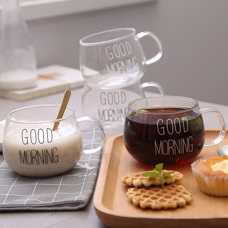 Cốc Thủy Tinh Good Morning Tròn Có Quai