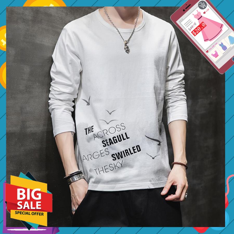[ Hoàn Tiền Max ] Áo Thun Nam Thu Đông Dài Tay Cổ Tròn Họa Tiết Đàn Chim Di Trú SEAGULL Phong Cách Trẻ Trung Thời Trang BONBON FASHION MEN TOP 159