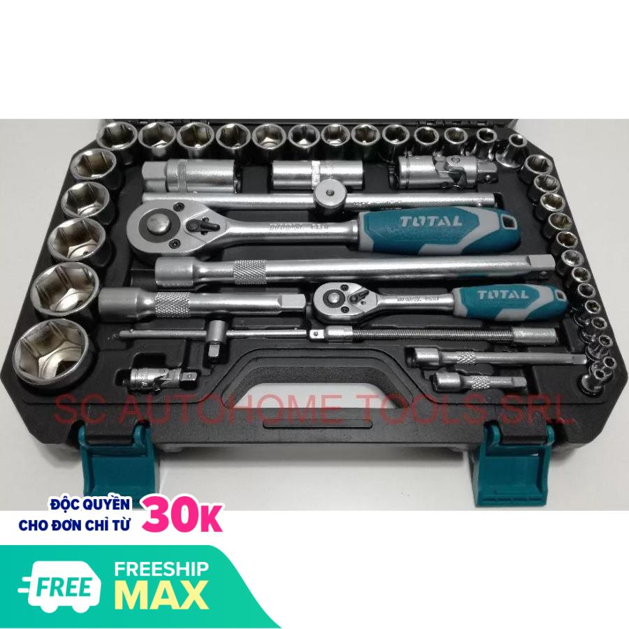 1/2" Bộ tuýp 44 chi tiết Total THT421441 làm từ chất liệu thép hợp kim cứng, rắn chắc đồng thời được phủ một lớp chống gỉ sét màu bạc sáng bóng nên siêu cứng