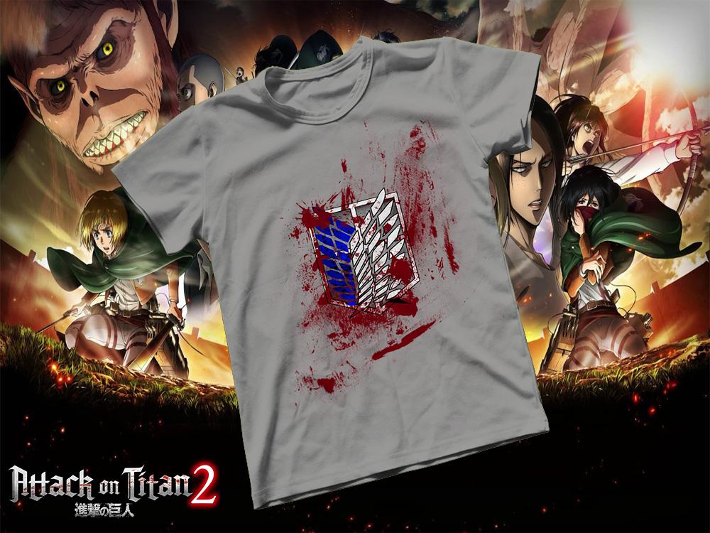 Áo thun Cotton Unisex - Anime - Attack on Titan - Lá cờ cánh chim tự do nhuốm máu