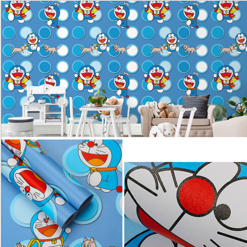 Cuộn 10m x 0.45m decal giấy dán tường đô rê mon ô tròn keo sẵn bóc dán aa066