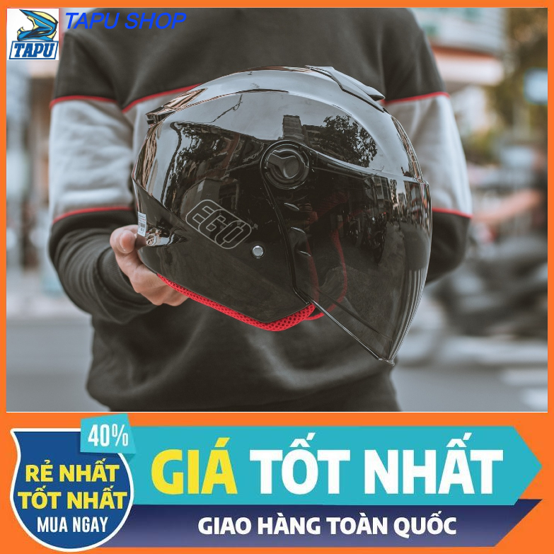 [CHÍNH HÃNG] MŨ BẢO HIỂM 3/4 EGO E-3 ĐEN BÓNG