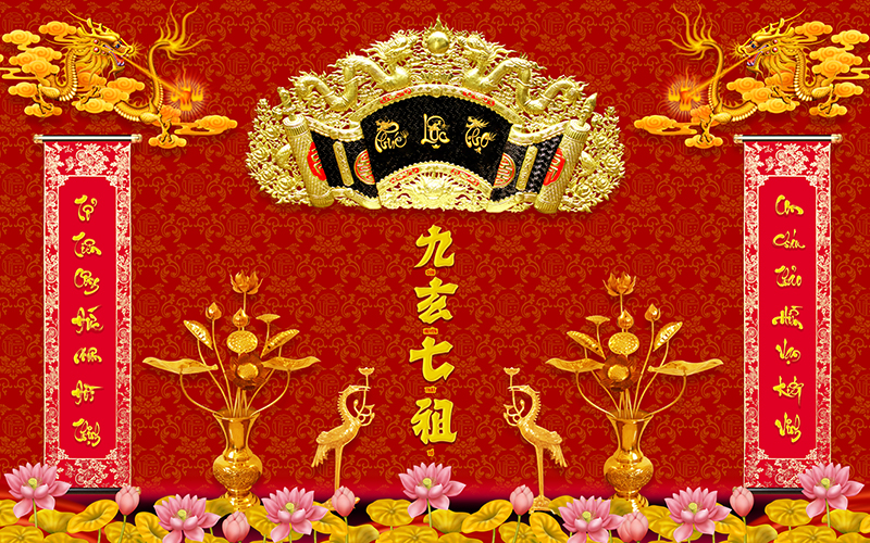 Tranh dán tường trang trí bàn thờ phòng thờ Cửu Huyền Thất Tổ CHTT008 nhiều kích thước