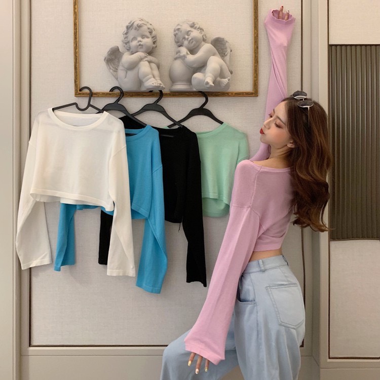 áo thun nữ tay dài croptop thời trang