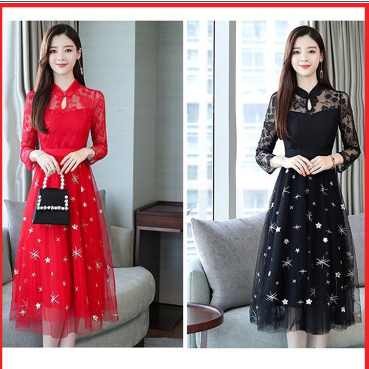 [HCM]Đầm ren đính đá siêu sang đủ size 30 đến 72kg  - QC1