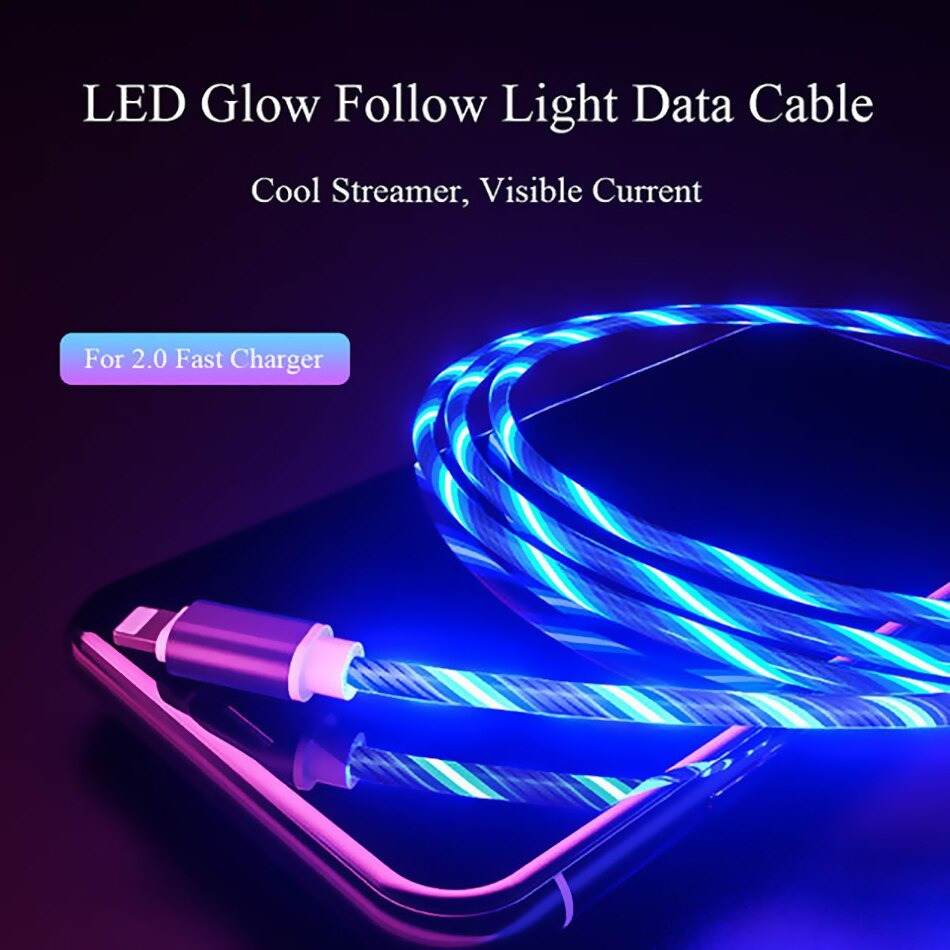 Cáp Sạc Điện Thoại Phát Sáng Nam Châm Đa Năng 3 Đầu Sạc, Đèn Led Dòng Chảy, Chống Xoắn Gãy Gập, dây sạc từ tính nhiều đầu