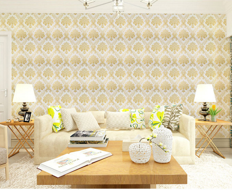 Cuộn 10m x 0.45m decal giấy dán tường châu âu vàng keo sẵn bóc dán aa098
