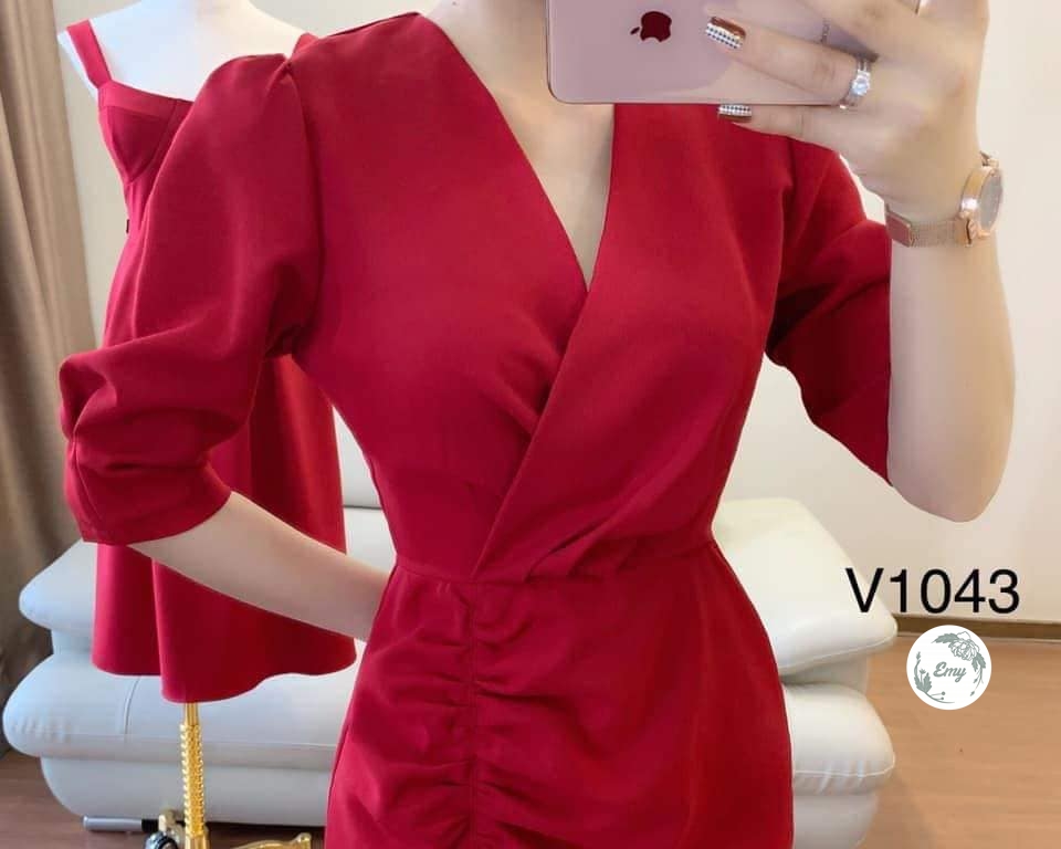 [HCM]ĐẦM ĐỎ CỔ V ĐỦ SIZE SMLXLXXL - V1043