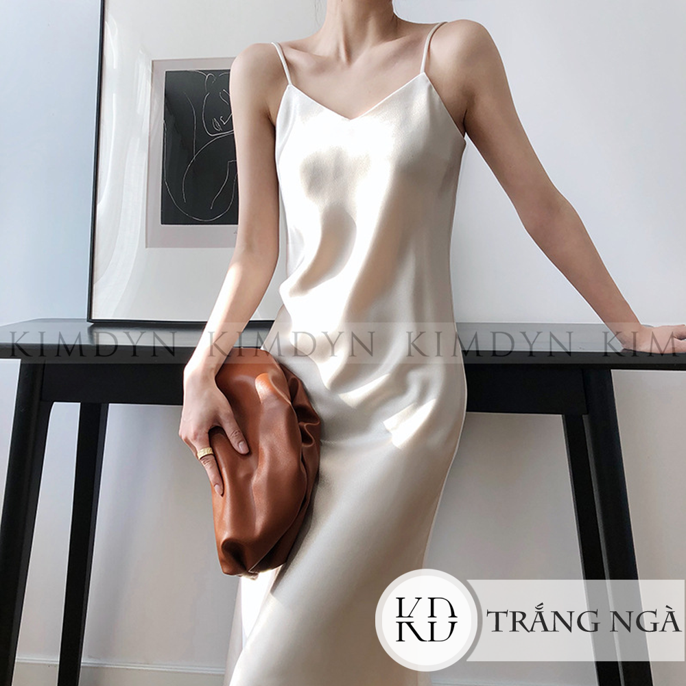 Đầm hai dây lụa satin cổ chữ V sang trọng KimDyn [KDD19]