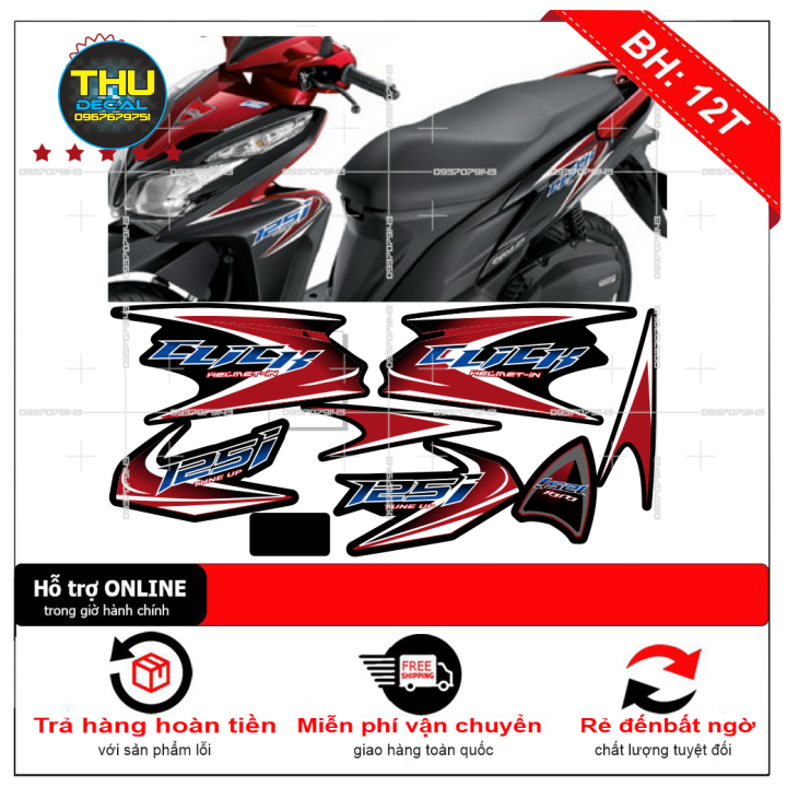 Free ship - tem rời click 125i đỏ đen mẫu zin
