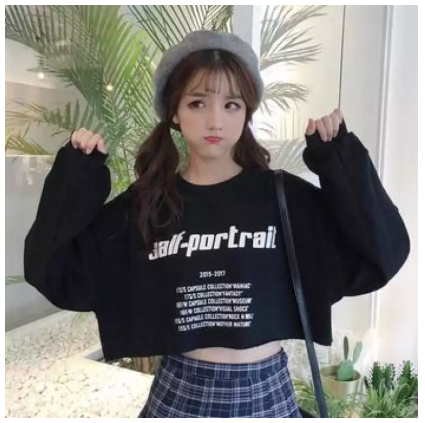 Áo Thun Croptop Nữ Dài Tay Dáng Xuông Salf-Portrait Hè Năng Động
