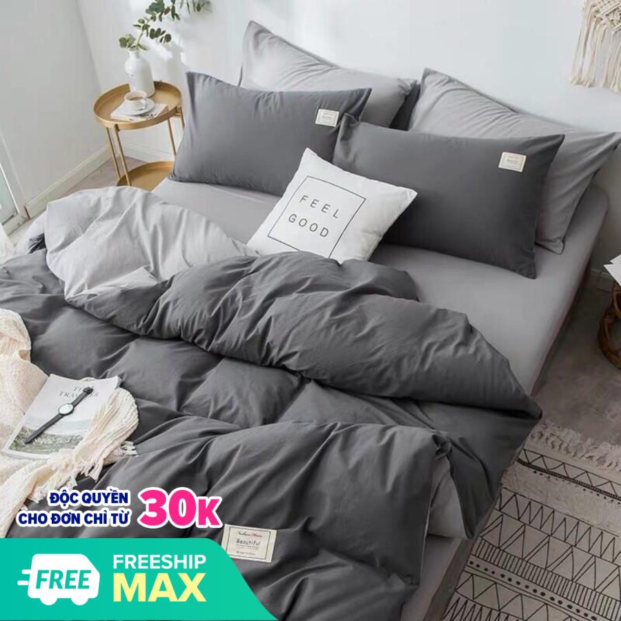 Bộ chăn ga gối Cotton trơn màu Basic xám ghi hiện đại đủ kích thước