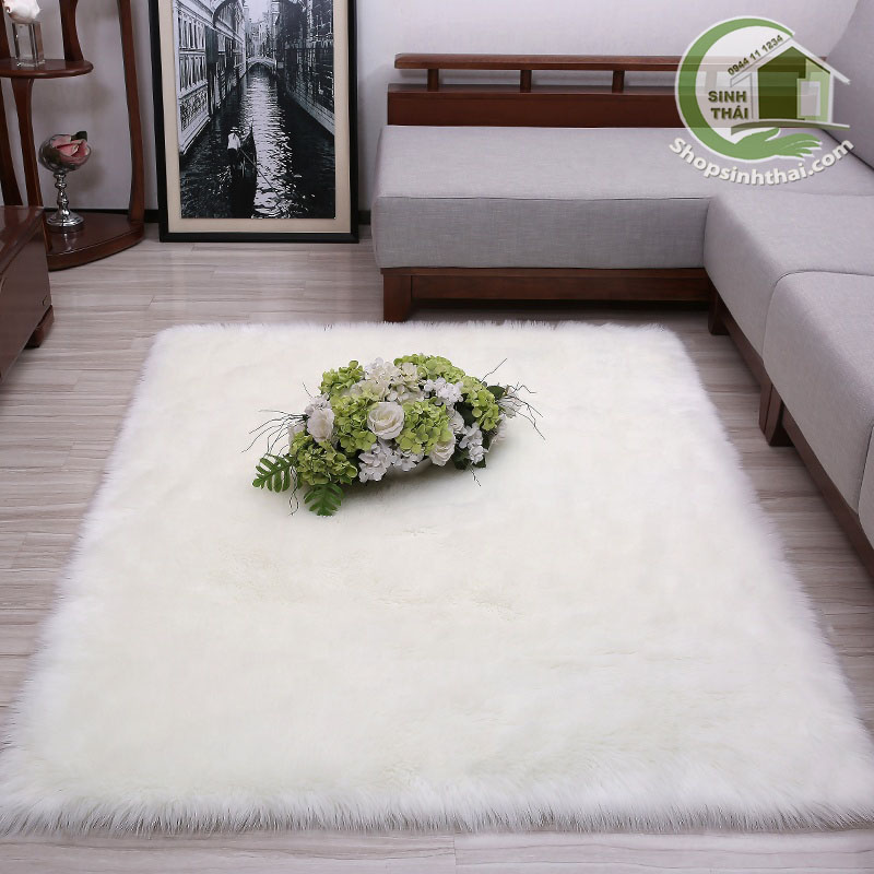 Thảm lông xù màu trắng - thảm lông trang trí chụp hình ảnh 100cm x 160cm