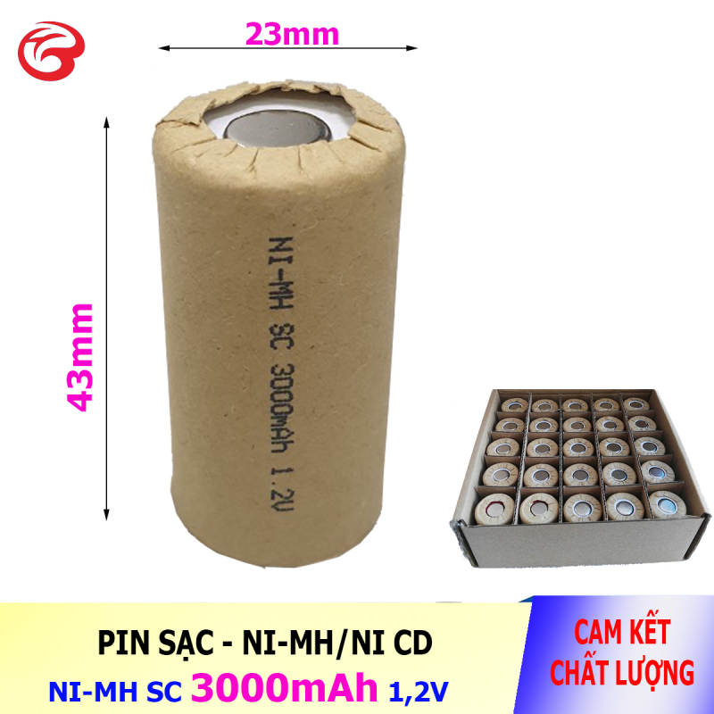 Pin SC 3000mAh 1,2V, Pin Ni-Mh dành cho thiết bị (máy khoan, robot hút bụi) - Bán buôn (Loại pin ngắn 43mm)